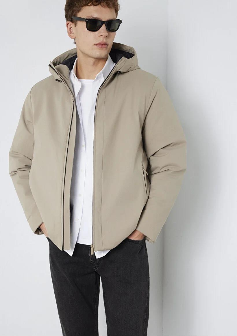 Mavi Kapüşonlu  Kum Erkek Mont