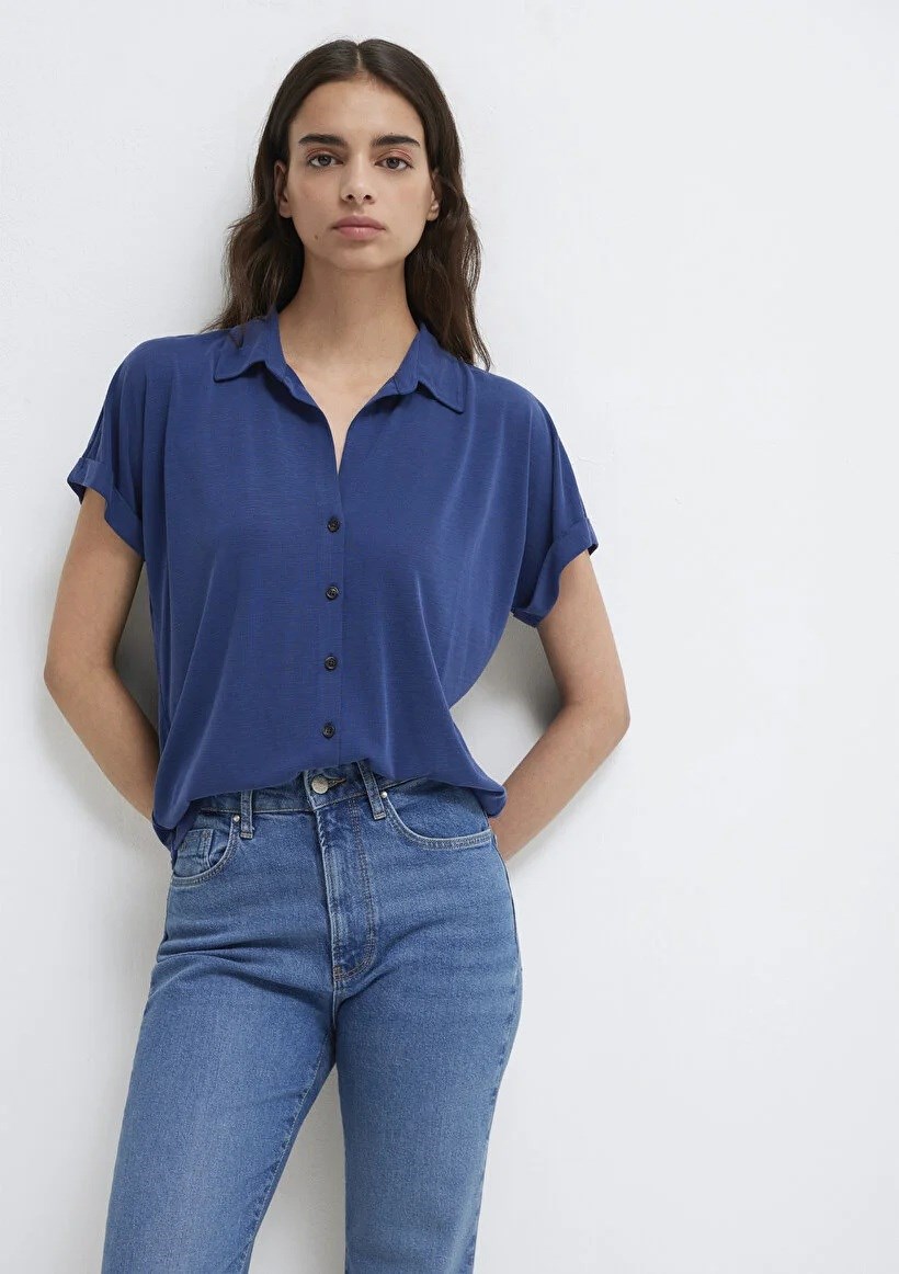 Mavi Kısa Kol Derin Mavi Kadın T-Shirt 168081-70491