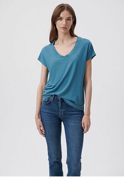 Mavi Goblen V yaka Kadın T-shirt 167714-70753