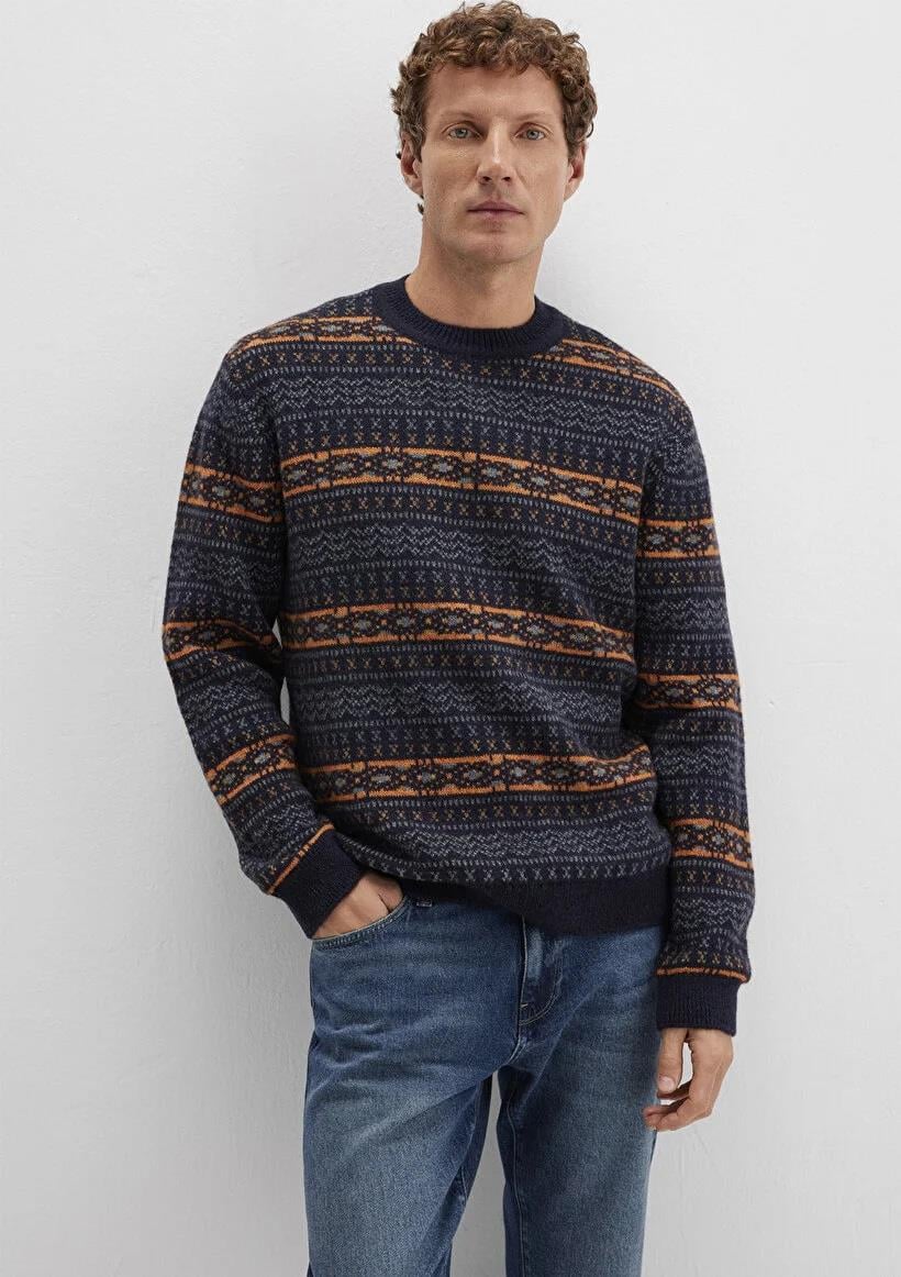 Mavi Jakarlı Derin Lacivert Erkek Kazak 0710331-70497