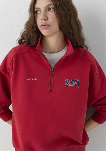 Mavi Logo Baskılı Yarım Fermuarlı Kadın Sweatshirt-1S10373-88631