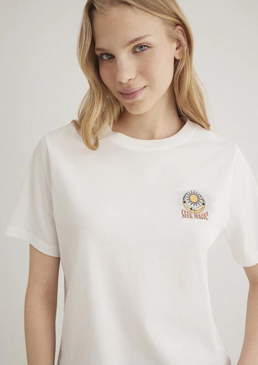 Mavi Astroloji Baskılı Grafik  Kırık Be Kadın T-Shirt 1612976-70057