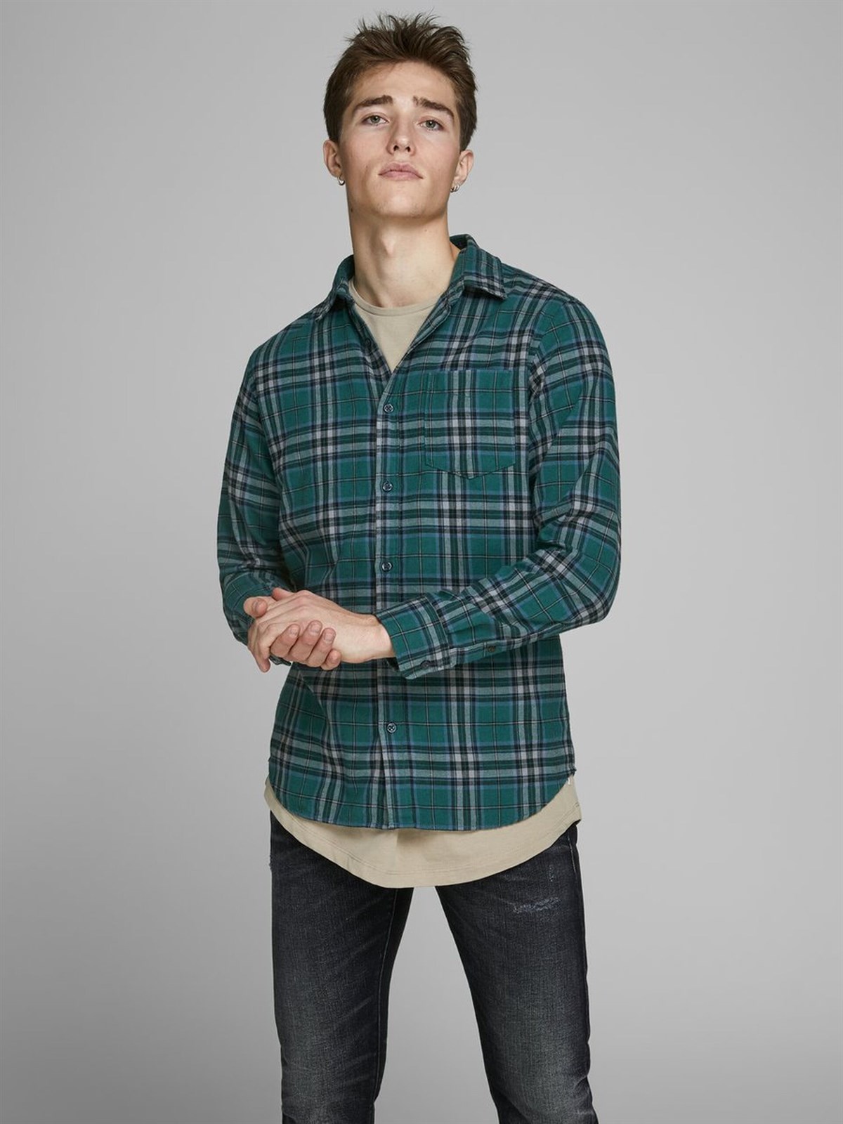 12161513NEBIMV3NEBIMV3|12161513|SMossJACK&JONES JORBROOK SHIRT LS ERKEK GÖMLEK - 12161513-Sea Moss