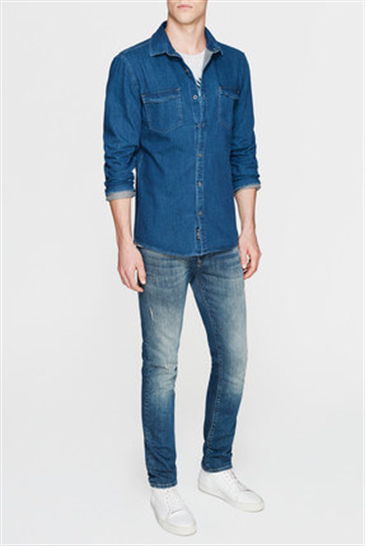 021091-26830MAVİ ÇİFT CEPLİ GÖMLEK vintage indigo