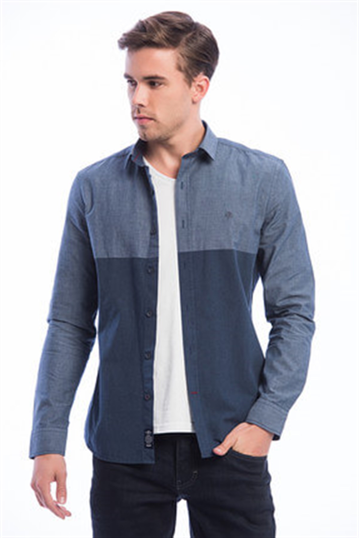 021084-26830MAVİ UZUN KOL GÖMLEK vintage indigo