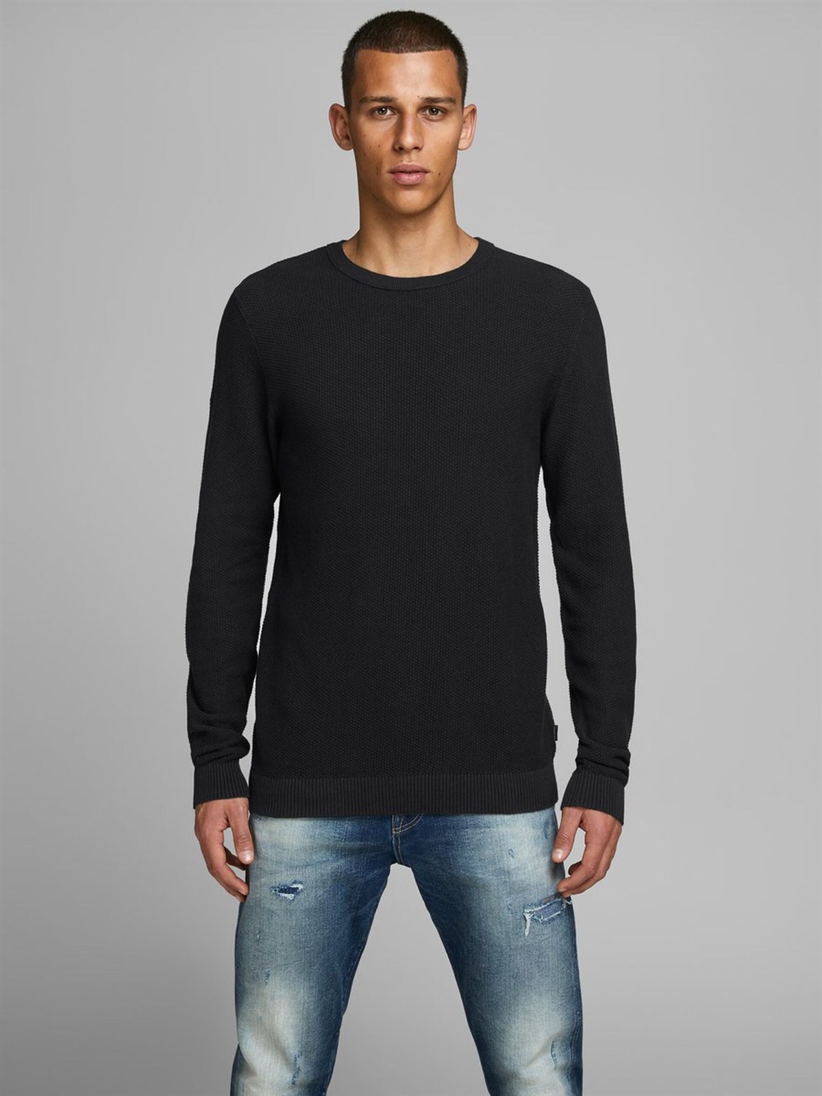 12137171NEBIMV3NEBIMV3|12137171|BlackJACK & JONES JJESTRUCTURE KNIT CREW NECK NOOS ERKEK KAZAK-Black Denim