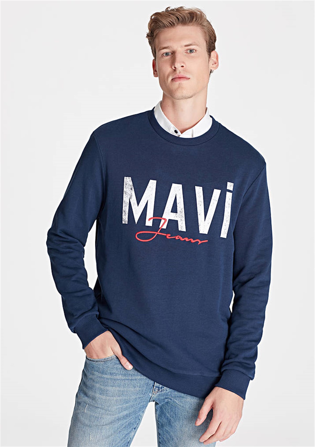 Mavi Mavi Baskılı Sweatshirt Gece Lacivert