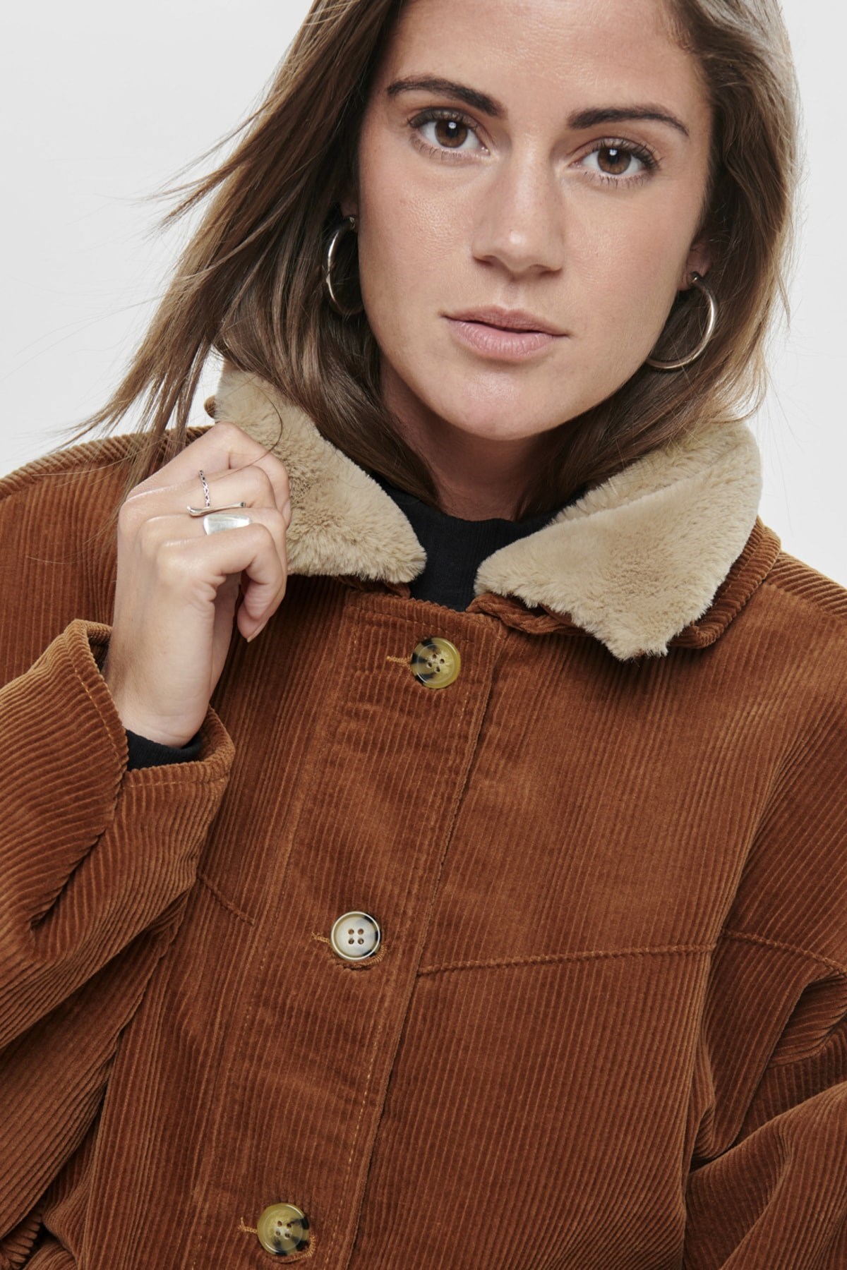 15184483NEBIMV3NEBIMV3|15184483|GingerONLY ONLBITTEN CORD BUTTON FUR JACKET KADIN MONT-Ginger Bread