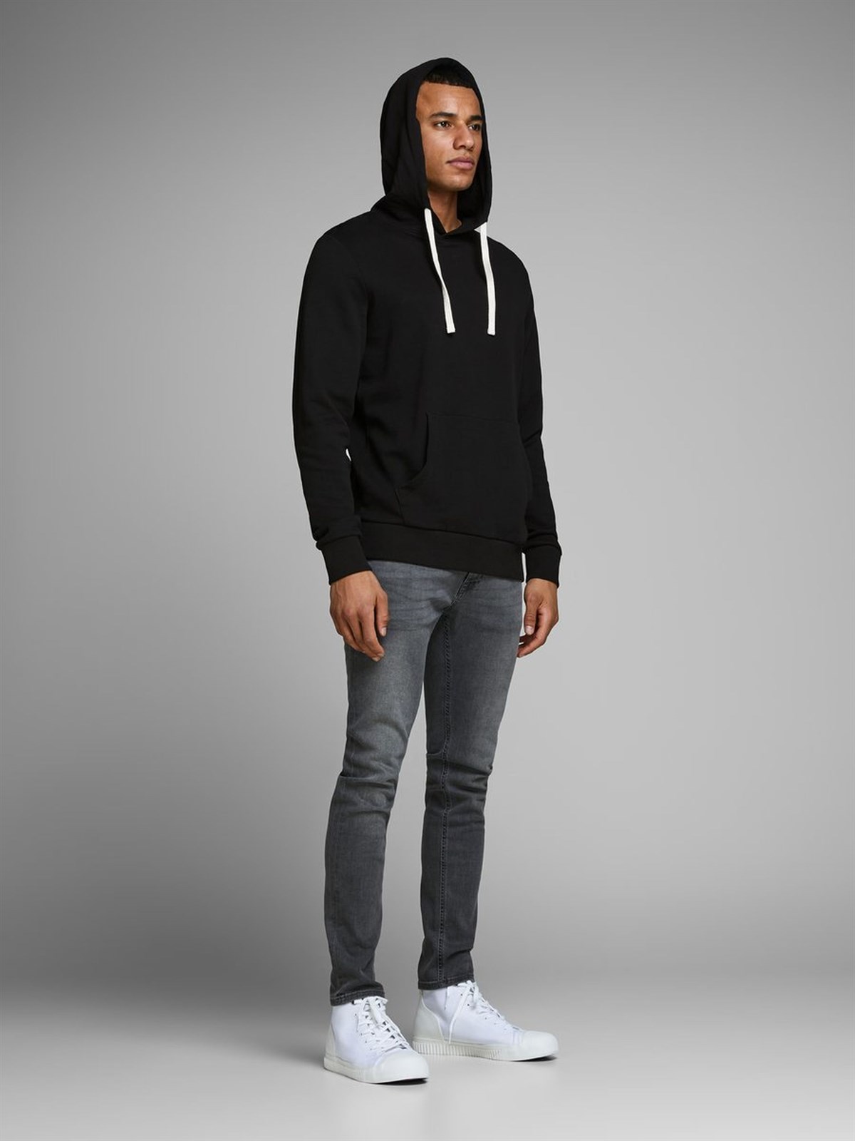 12136885NEBIMV3NEBIMV3|12136885|BlackJACK & JONES JJEHOLMEN SWEAT HOOD NOOS ERKEK SWEATSHIRT-Black Denim