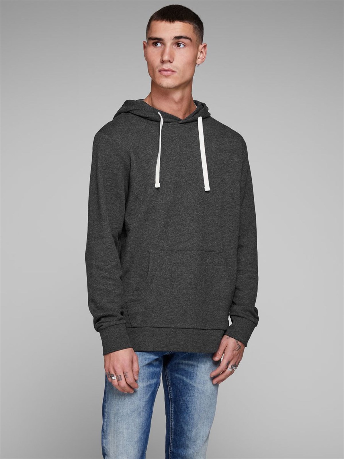 12136885NEBIMV3NEBIMV3|12136885|DarkJACK & JONES JJEHOLMEN SWEAT HOOD NOOS ERKEK SWEATSHIRT-Dark Grey Melange
