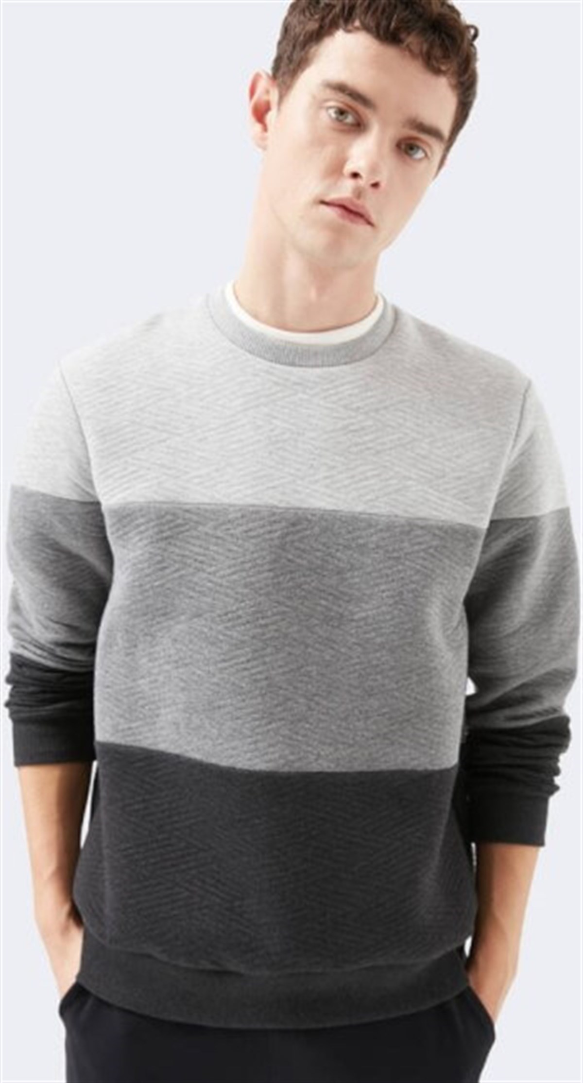 066504-32175Mavi Erkek Bisiklet Yaka Sweatshirt Gri Melanj