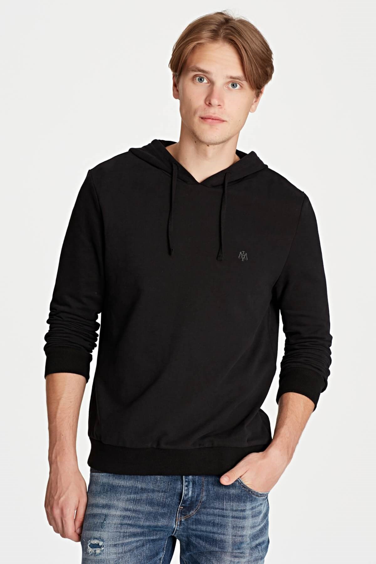 065779-900Mavi Erkek Kapişonlu Sweatshirt Siyah