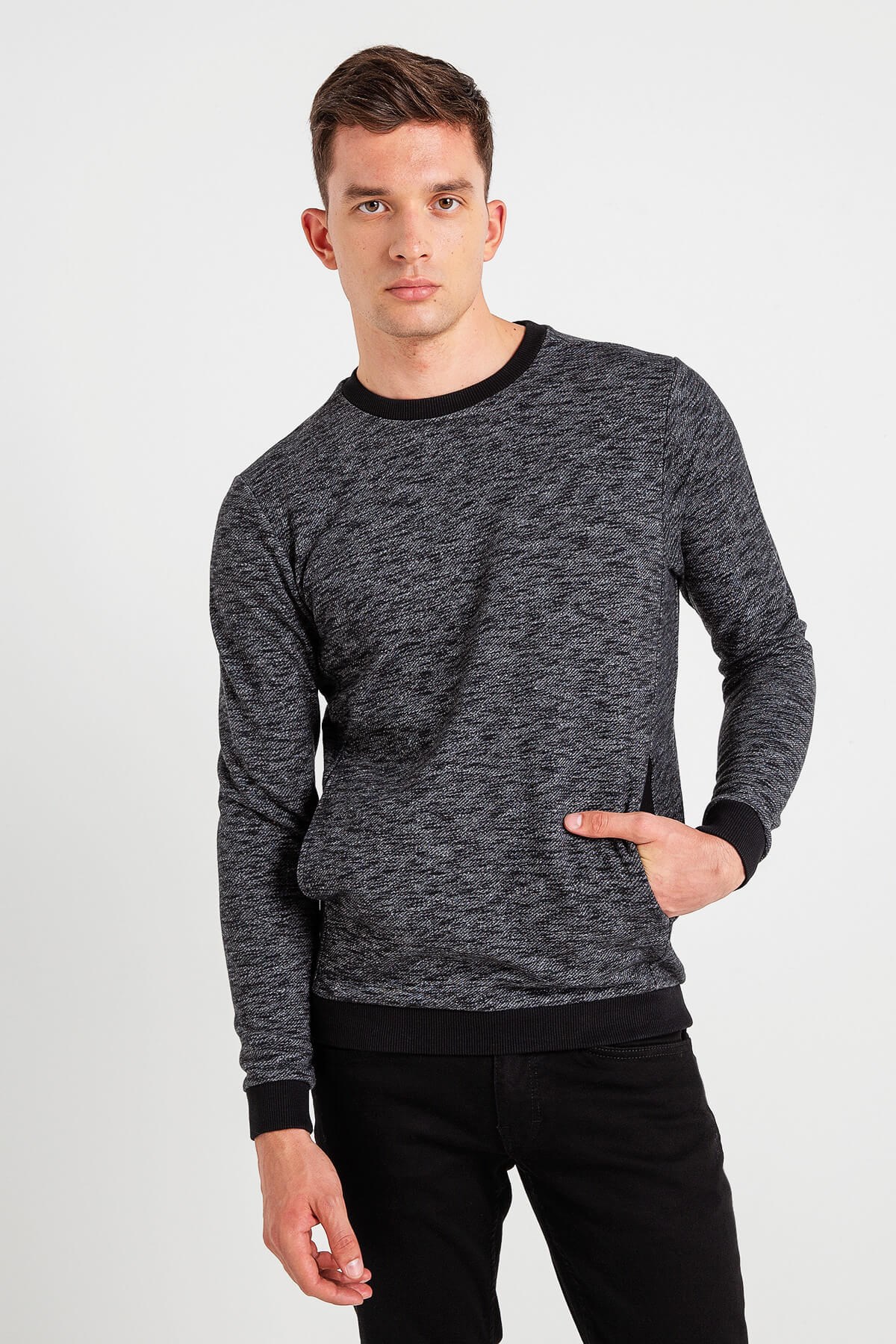 04-M00117-110NEBIMV3NEBIMV3|04-M00117-110|F64MUSTANG ERKEK YANDAN CEPLİ SWEATSHIRT-Koyu Gri Melanj