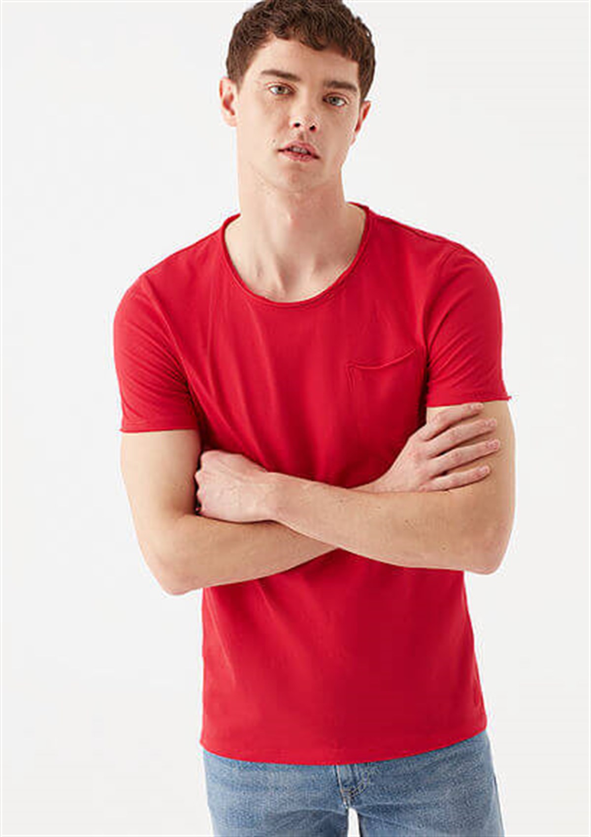 062772-33099Mavi Basic  Çin Kırmızısı Erkek T-Shirt