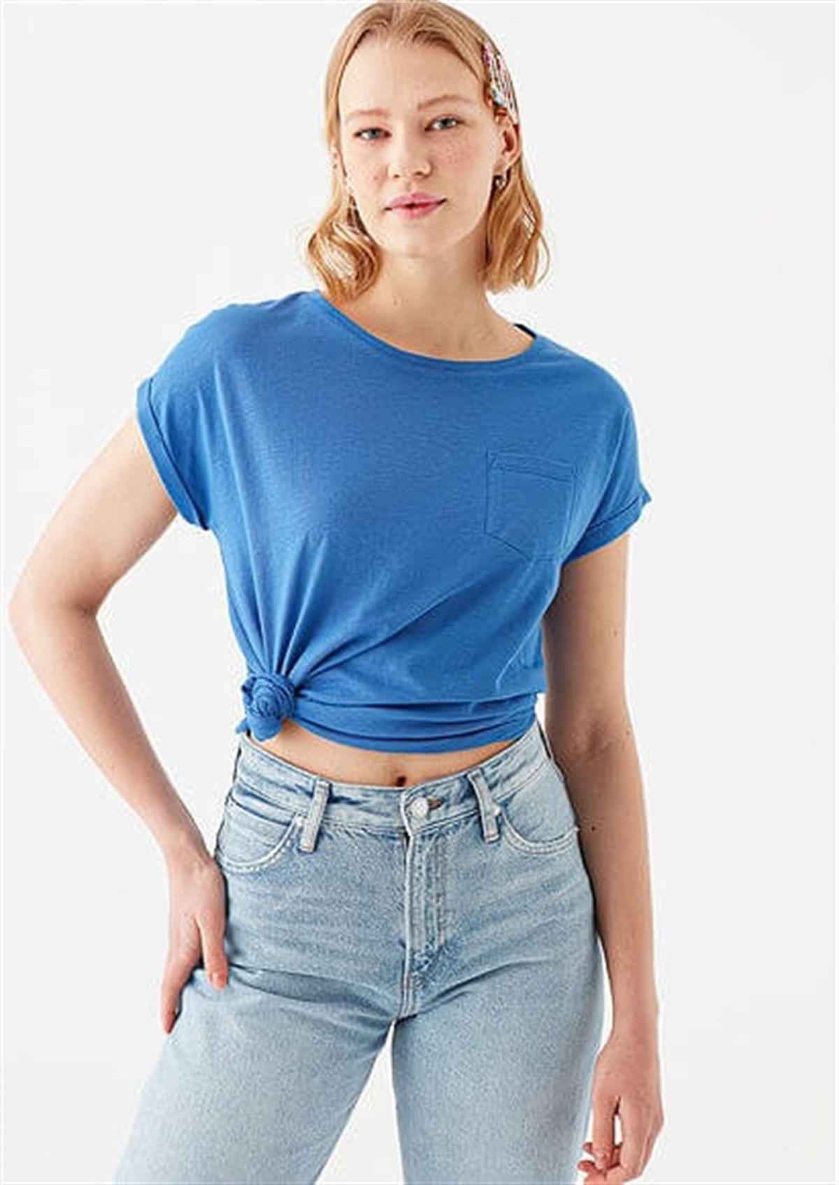 165846-33537Mavi Basic Kısa Kol  Koyu Saks Kadın T-Shirt