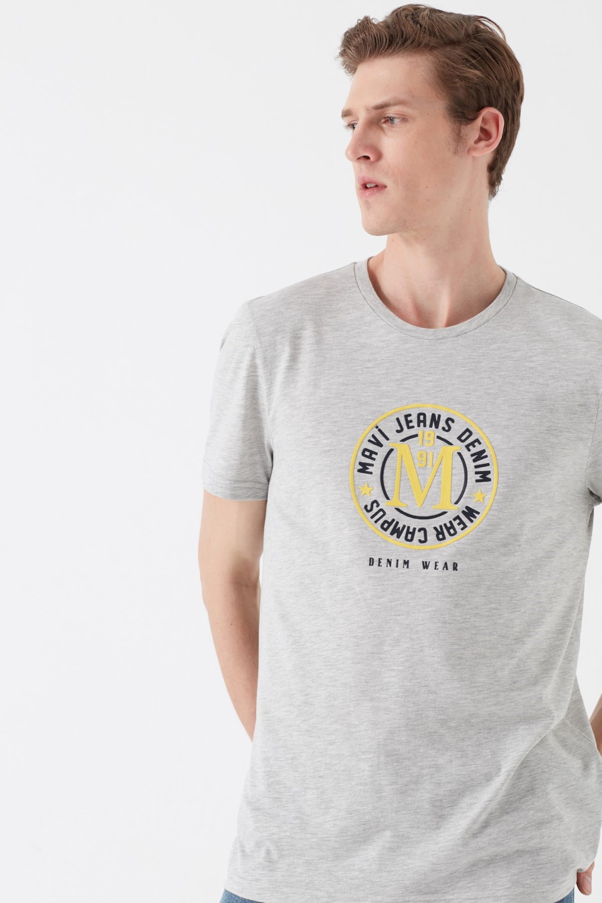 065928-30781NEBIMV3NEBIMV3|065928-30781|STDMAVİ CAMPUS BASKILI TİŞÖRT açık gri melanj ERKEK T-SHIRT 065928-30781-STD