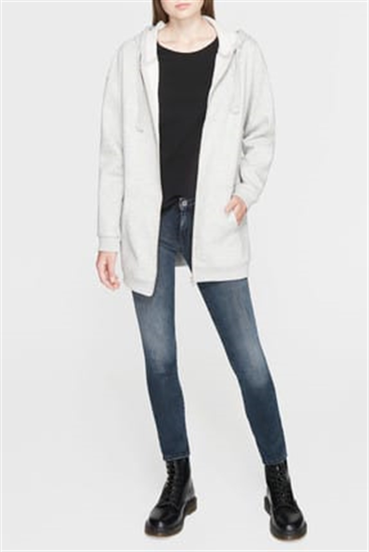 167300-26832Mavi Fermuarlı Sweatshirt Açık Gri Melanj