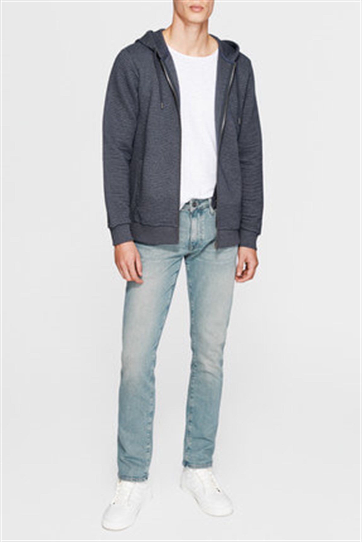 065123-26834Mavi Fermuarlı Sweatshirt Antrasit Melanj