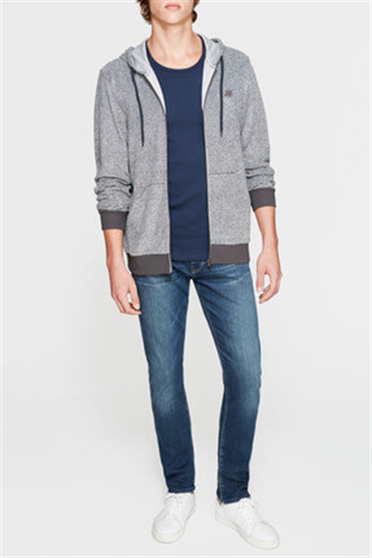 065122-27076Mavi Fermuarlı Sweatshirt Koyu Gri