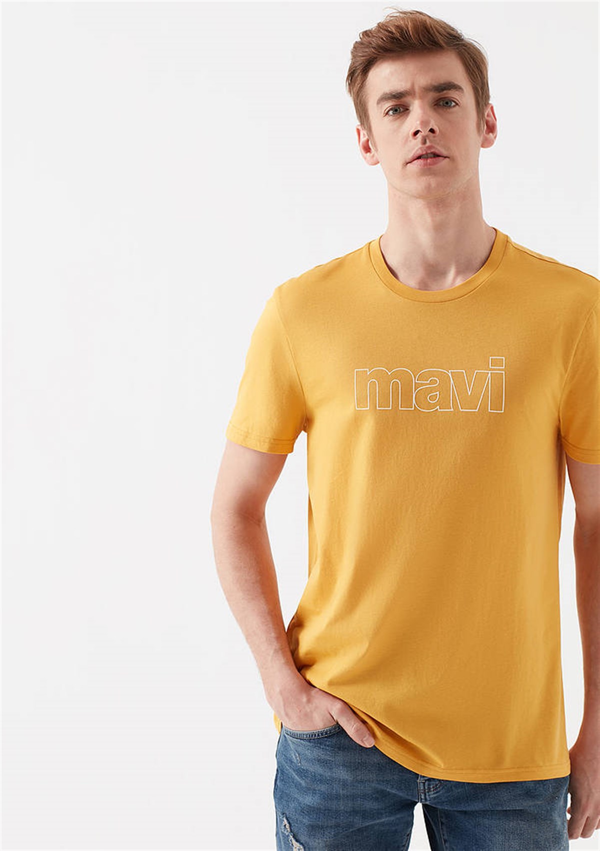 065781-31347Mavi Logo Tişört Mineral Sarı