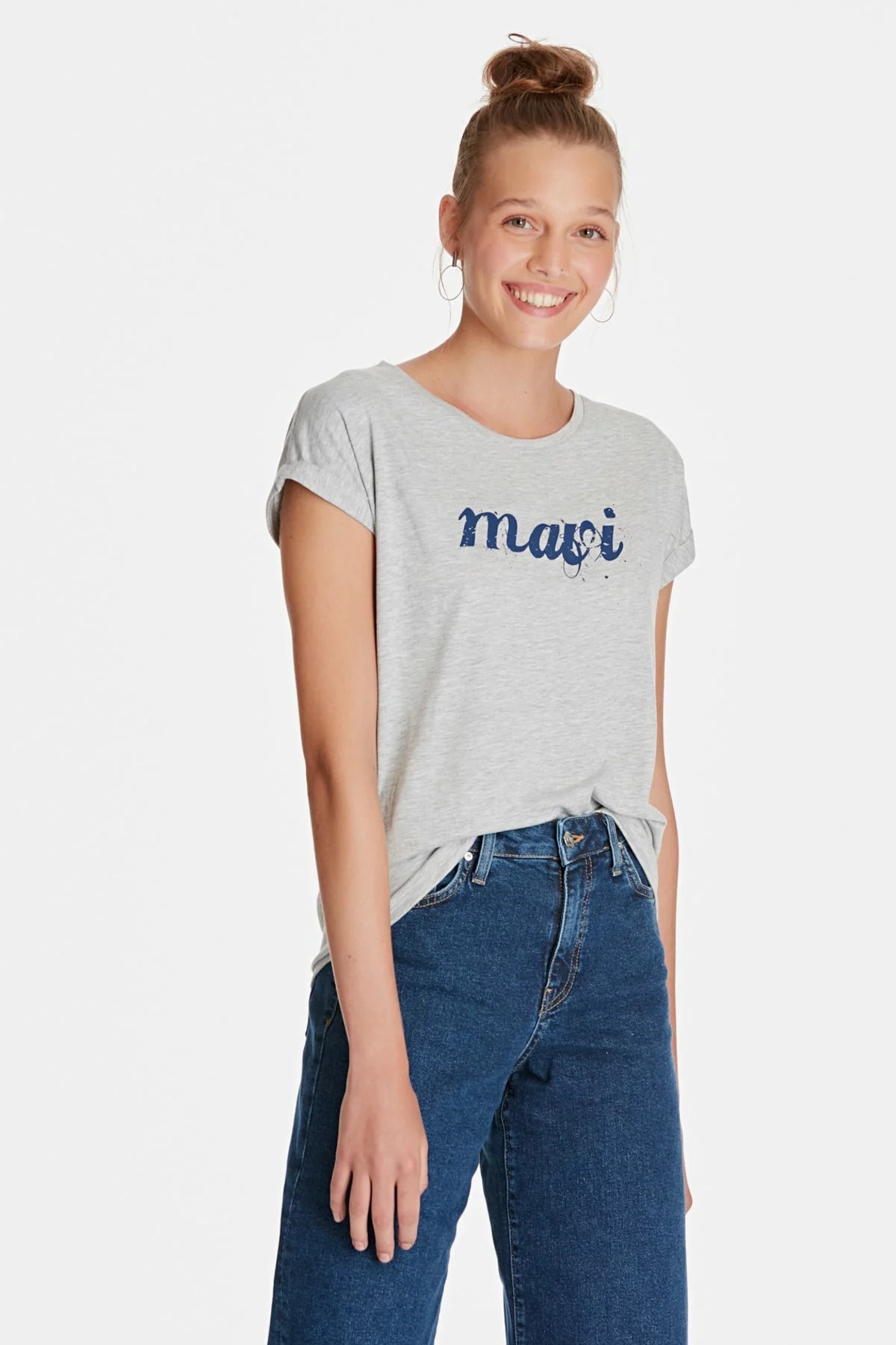 166422-25702Mavi Mavi Logo İstanbul Tisört Gri Melanj
