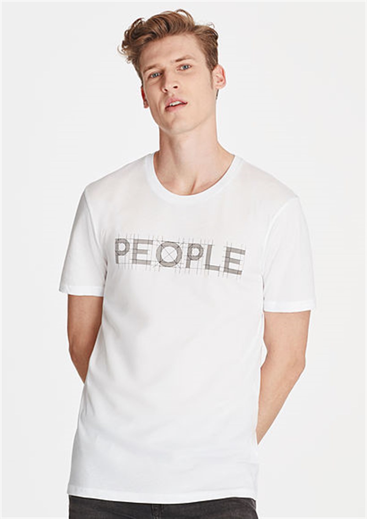 065882-620MAVİ PEOPLE BASKILI TİŞÖRT beyaz ERKEK T-SHIRT-STD