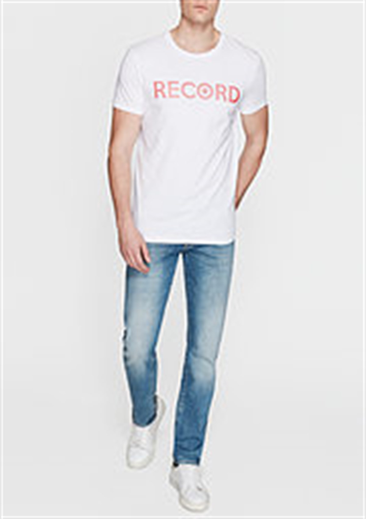 065270-620MAVİ RECORD BASKILI TİŞÖRT beyaz
