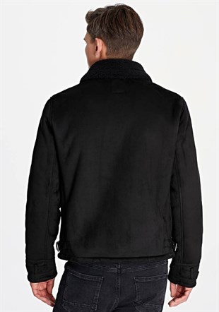 Mavi Kürk Yakalı Ceket Siyah | algiyin.com