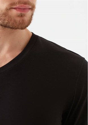 061748-900Mavi Stretch V Yaka Erkek T-shirt Siyah
