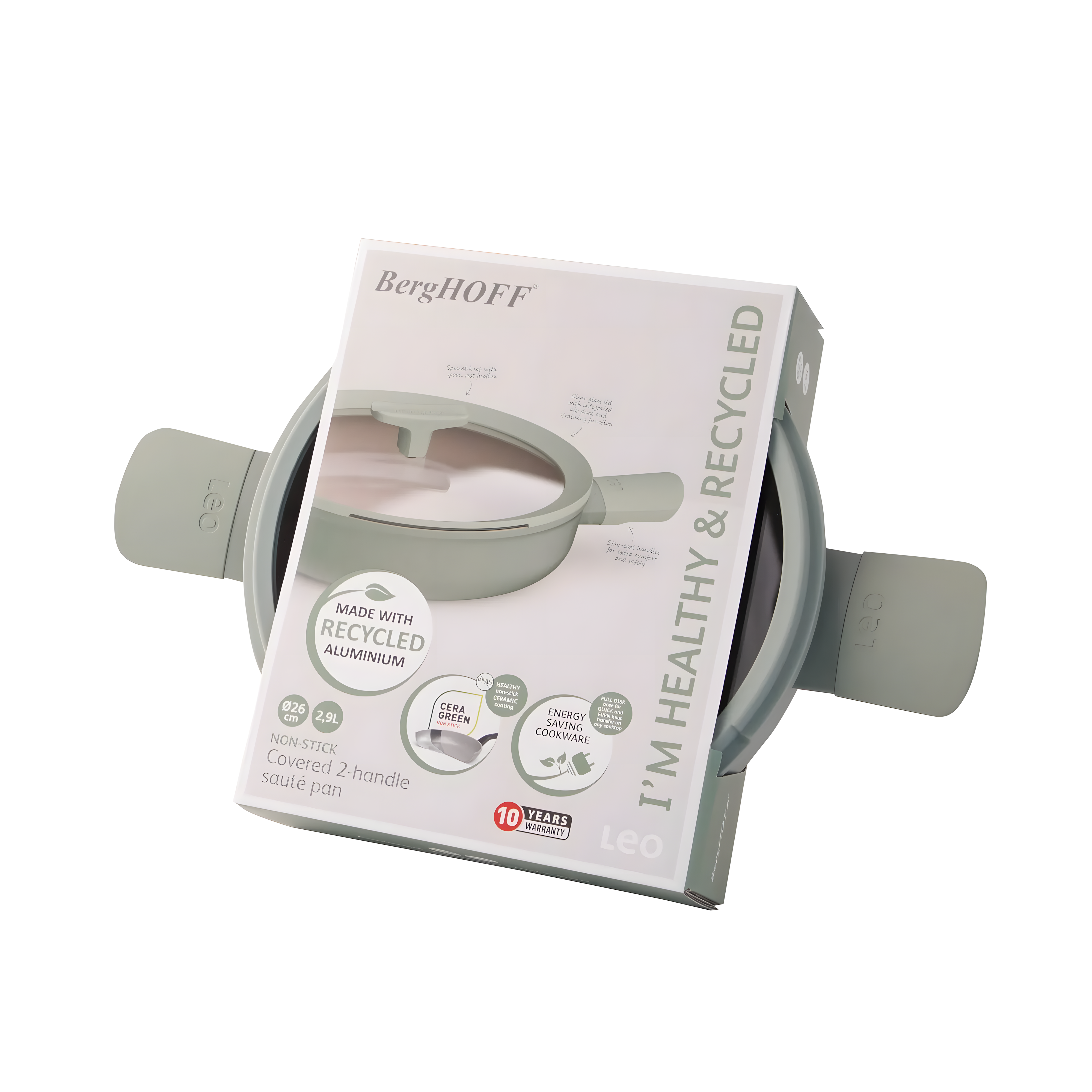 Berghoff Balance Sage Yapışmaz Seramik Kapaklı İki Saplı Sote Tavası 26 cm