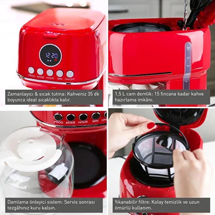 Berghoff Gem Retro 15 Bardak Kırmızı Filtre Kahve Makinesi