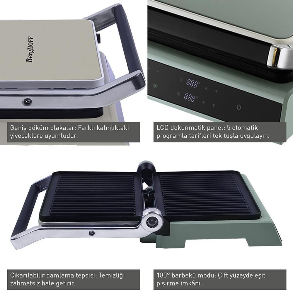 Berghoff Gem Retro Mint Yeşil Dijital Izgara ve Tost Makinesi
