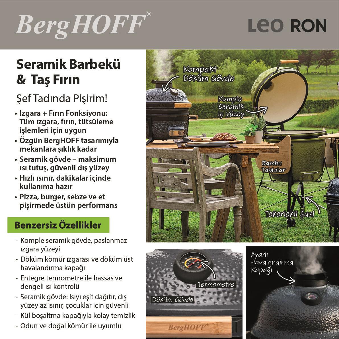 Berghoff Ron Mat Antrasit Büyük Seramik Barbekü ve Fırın 58 cm