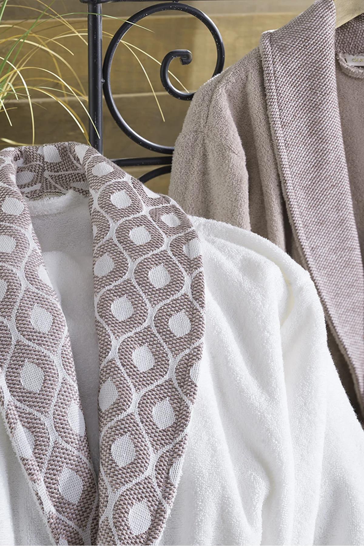 Dantela Aria 6lı Jakarlı Pamuklu Bornoz Seti Pembe Krem-Kremit