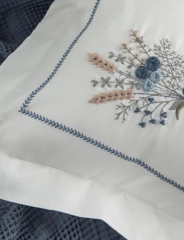 Dantela Garden Nakışlı El-İşi Kırlent & Pike Örtü Takımı Lacivert