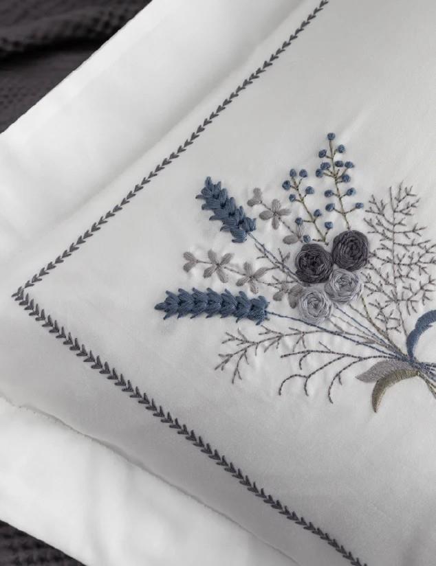 Dantela Garden Nakışlı El-İşi Kırlent & Pike Örtü Takımı Antrasit