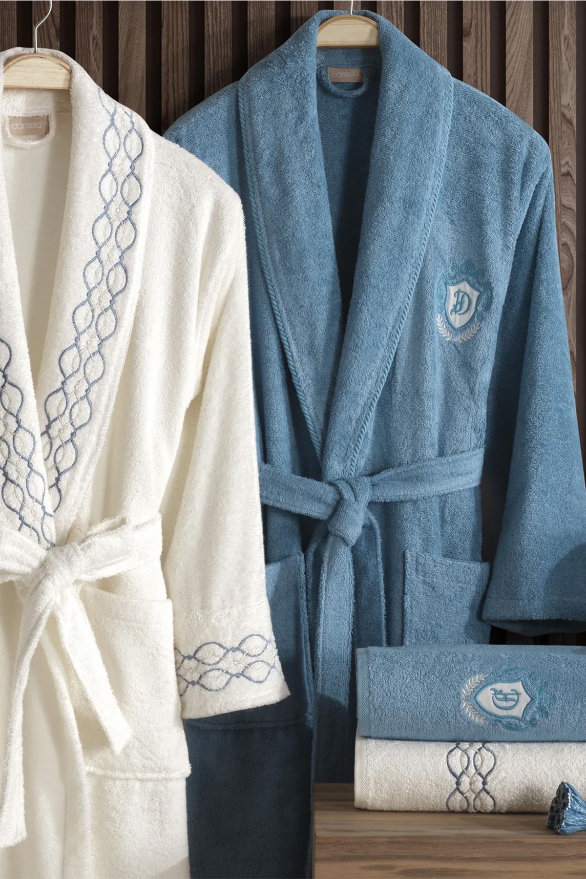 Dantela Mısra 6lı El İşi Nakışlı Bambu Bornoz Takımı Krem-Maldiv