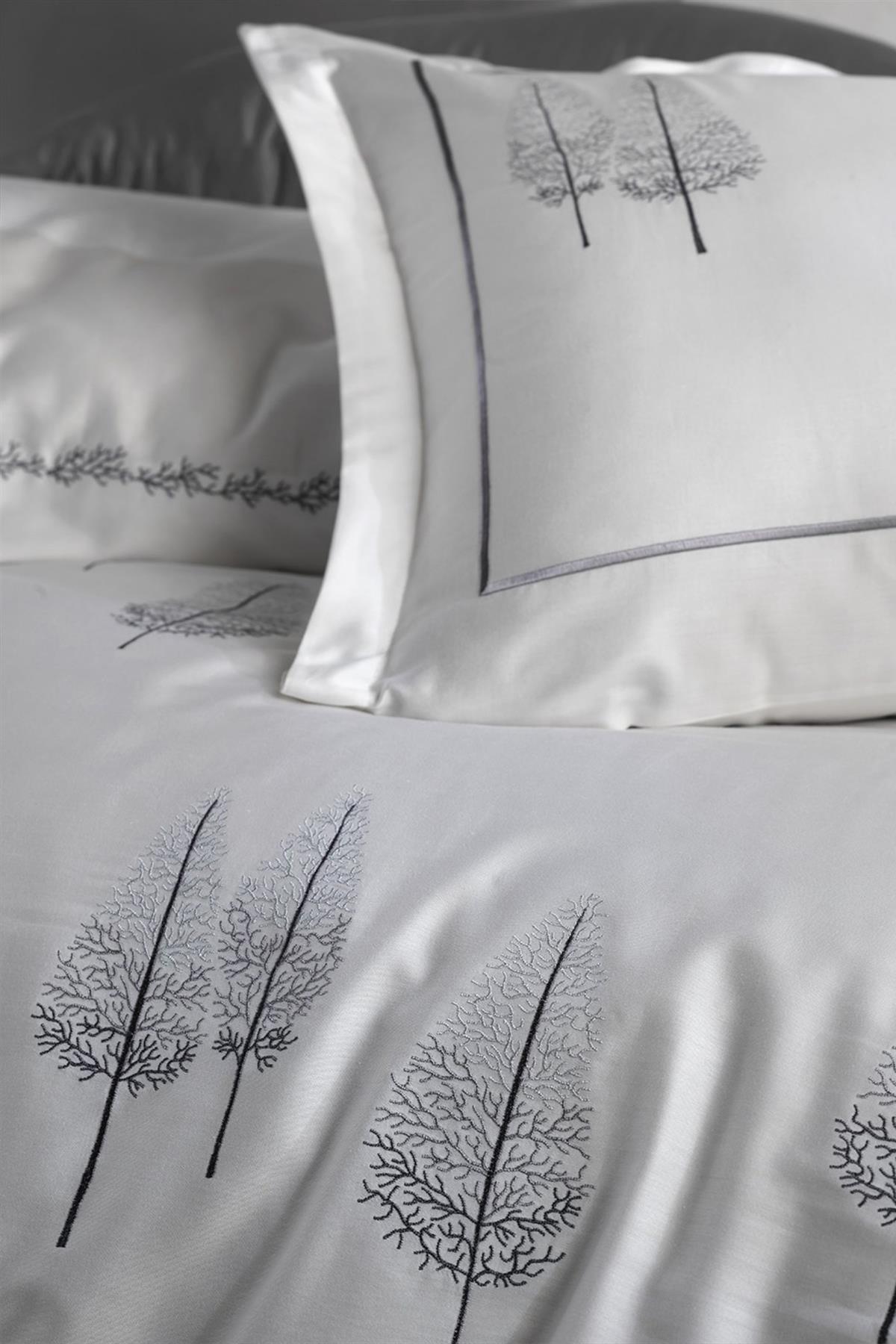 Dantela Vita Pamira Nakışlı Pamuk Saten Nevresim Takımı Beyaz-Antrasit