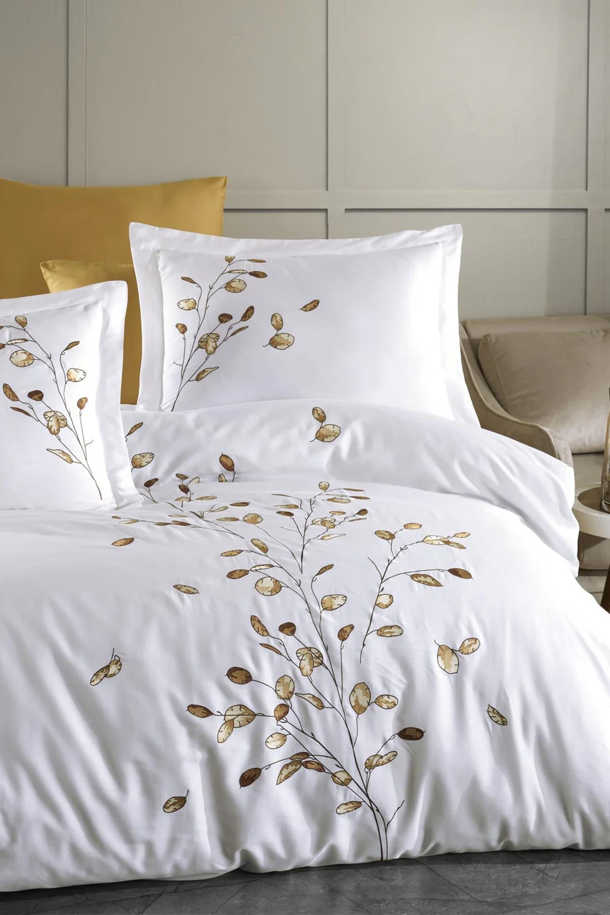 Dantela Vita Sedef Nakışlı Pamuk Saten Nevresim Takımı