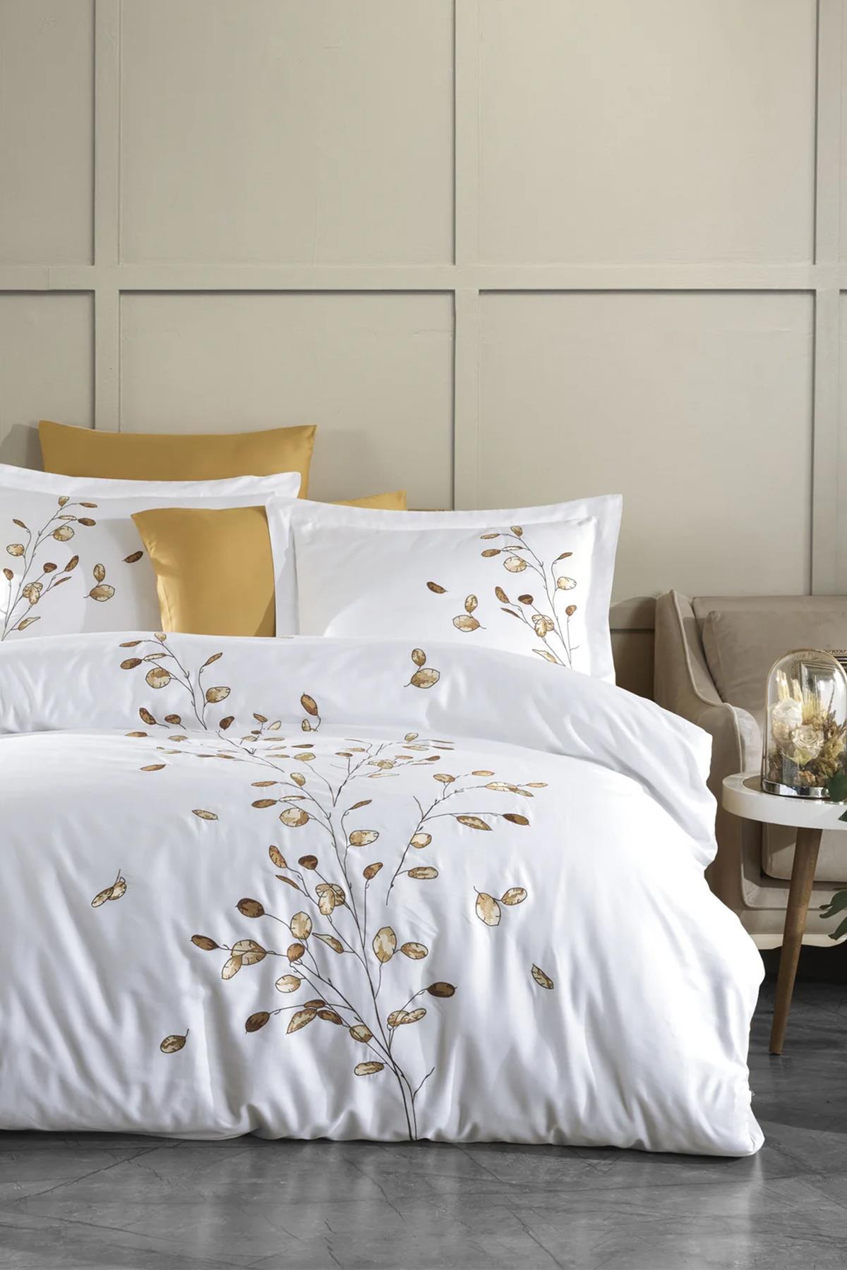 Dantela Vita Sedef Nakışlı Pamuk Saten Nevresim Takımı