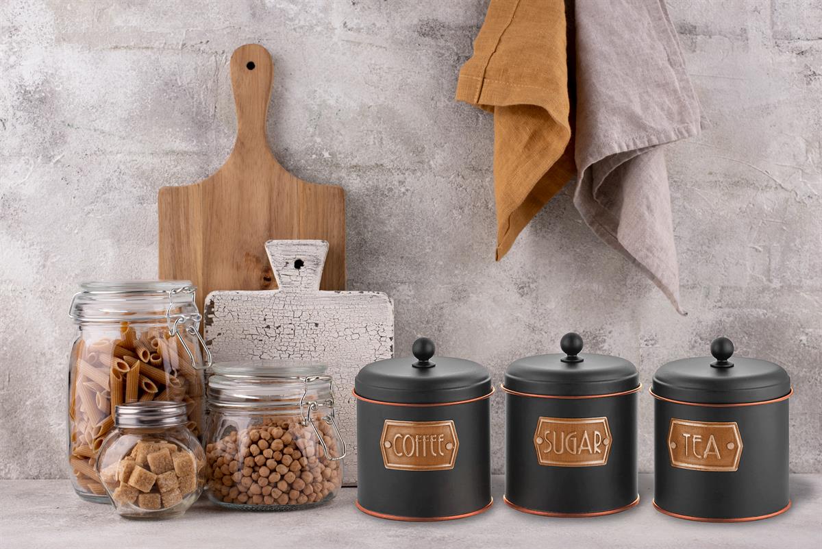 Evdek 3’lü Galvaniz Siyah-Bakır Saklama Kabı 17x13 Cm