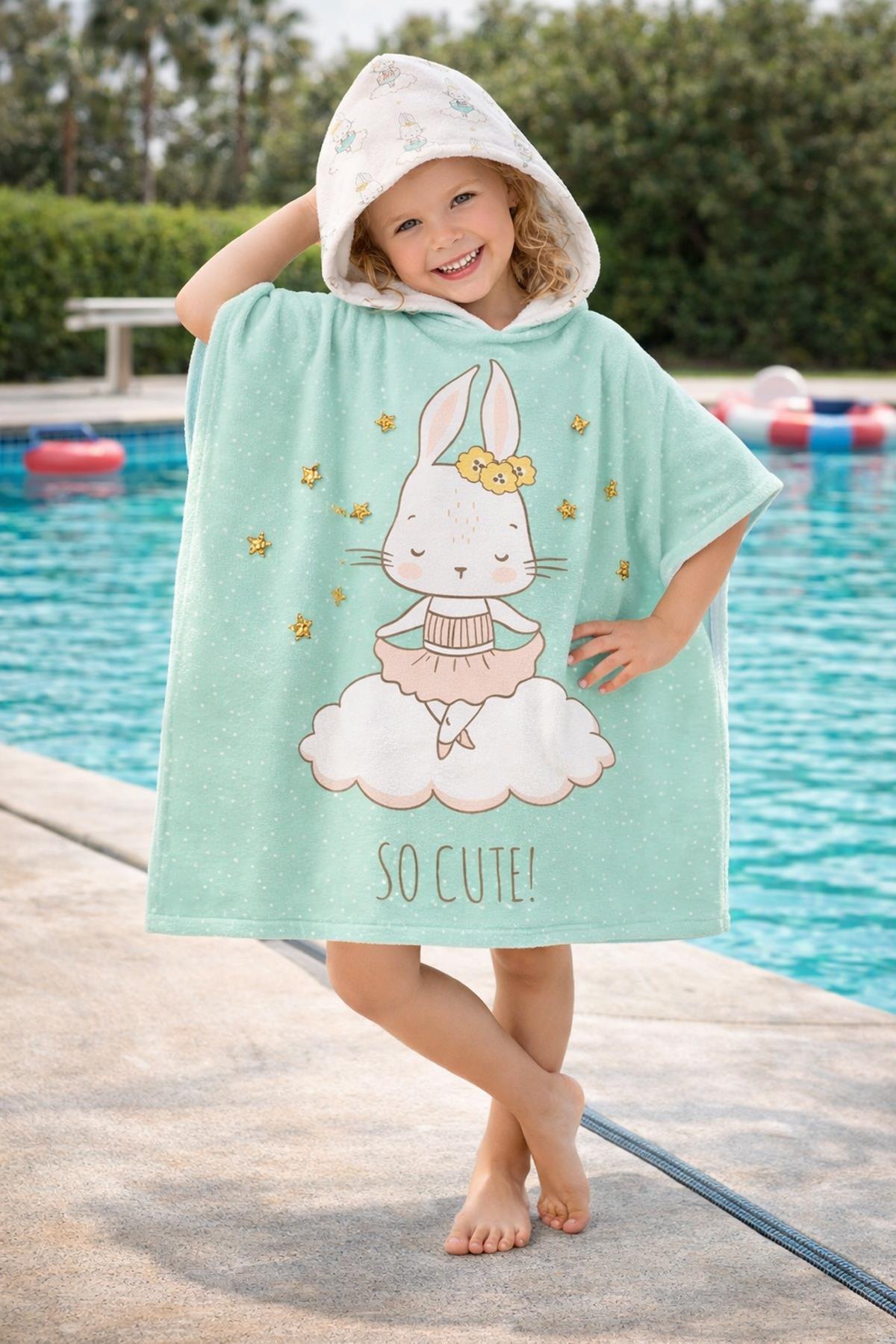 Evdek Ballerine Bunny Çocuk Panço Plaj Havlusu