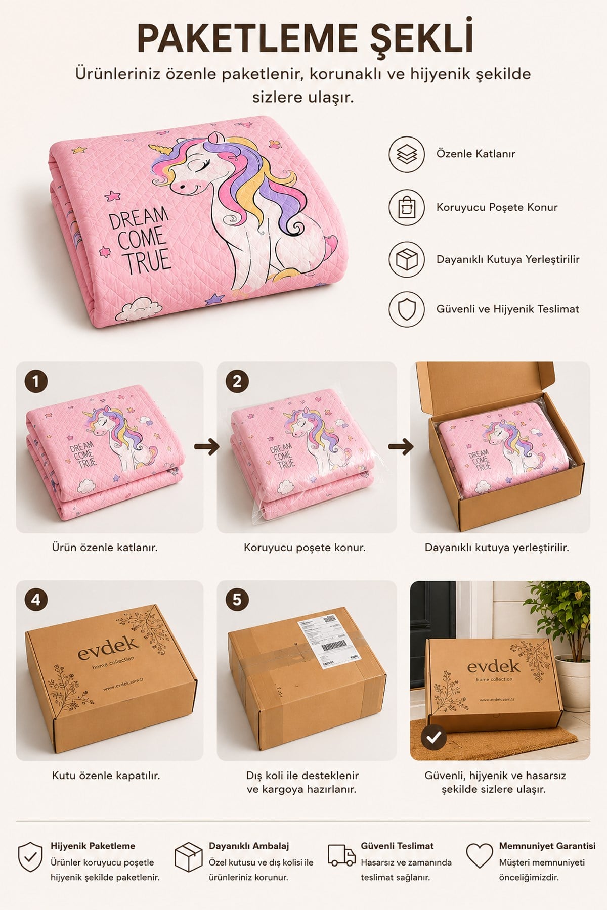 Evdek Bebek ve Çocuk Odası Dream Unicorn – Unicorn Tek Kişilik Pike Takımı 160X230 Cm 6ETD6