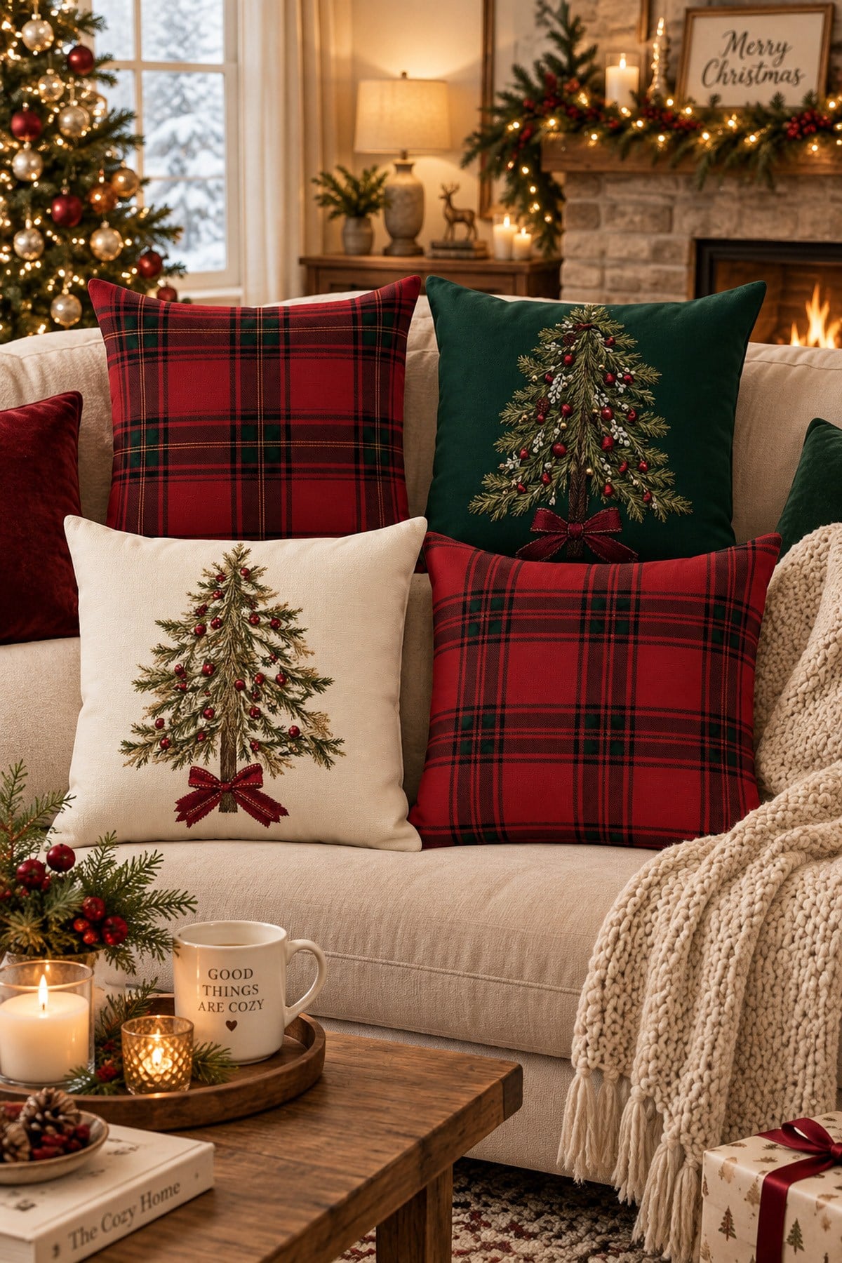 Evdek Christmas Çift Tarafı Baskılı 4’lü Kırlent Kılıfı 6ECHD1