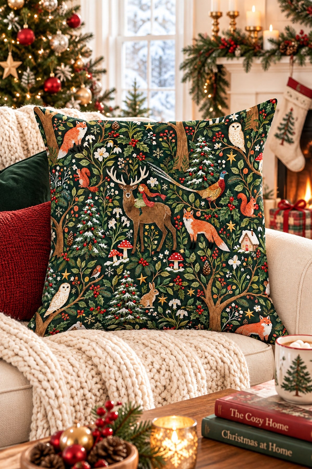 Evdek Christmas Çift Tarafı Baskılı Kırlent Kılıfı 6ECHD33