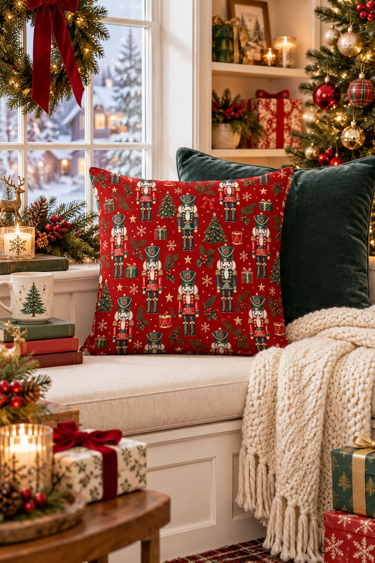 Evdek Christmas Çift Tarafı Baskılı Kırlent Kılıfı 6ECHD34