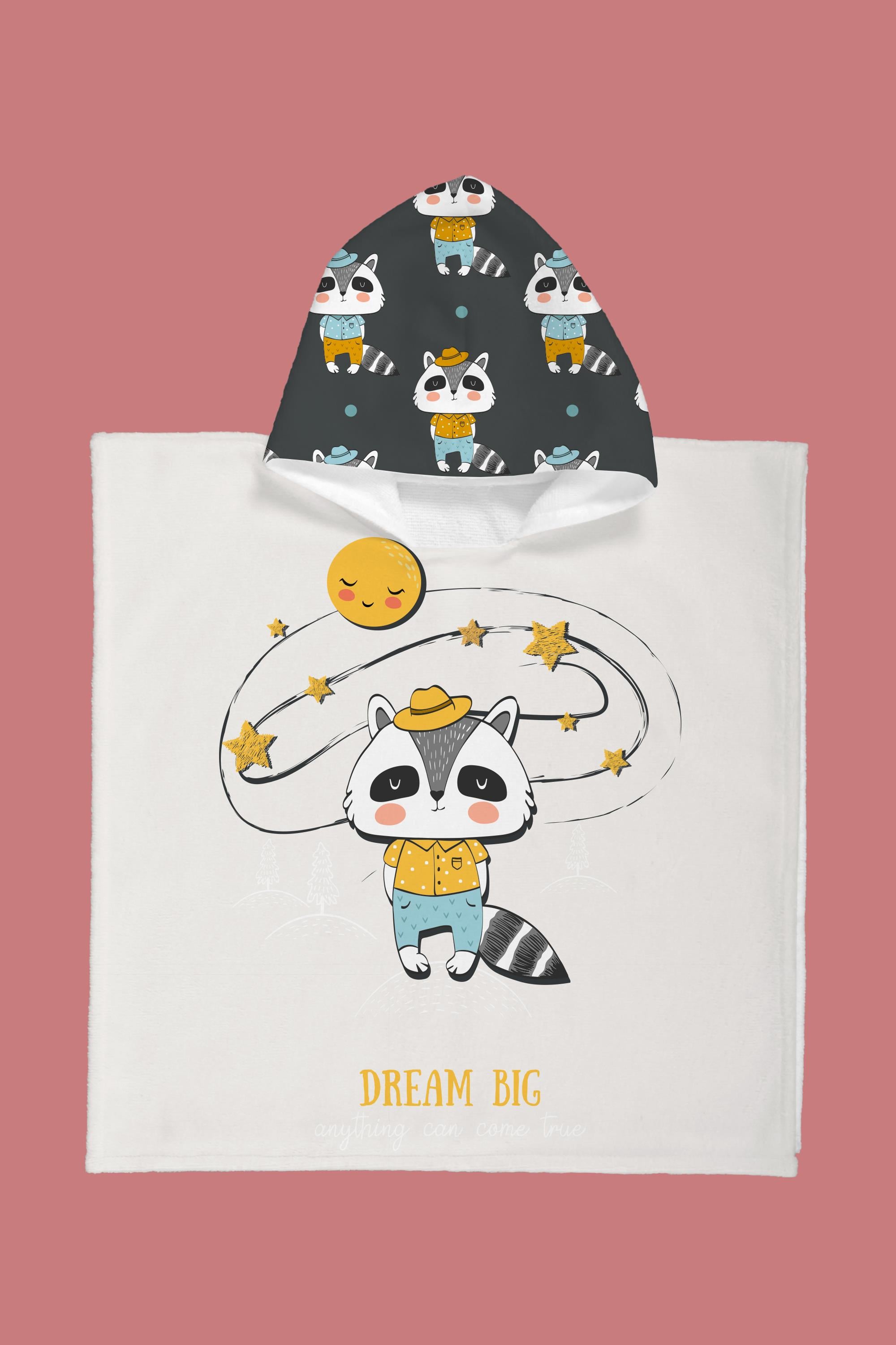 Evdek Dream Raccoon Çocuk Panço Plaj Havlusu