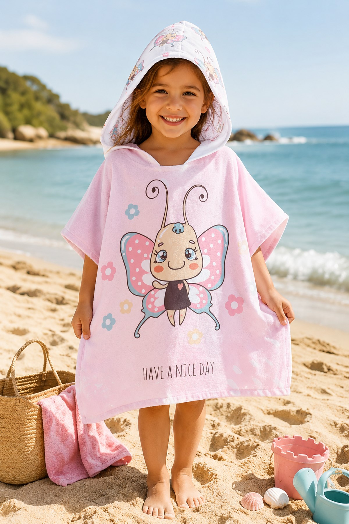 Evdek Flower Fairy Çocuk Panço Plaj Havlusu
