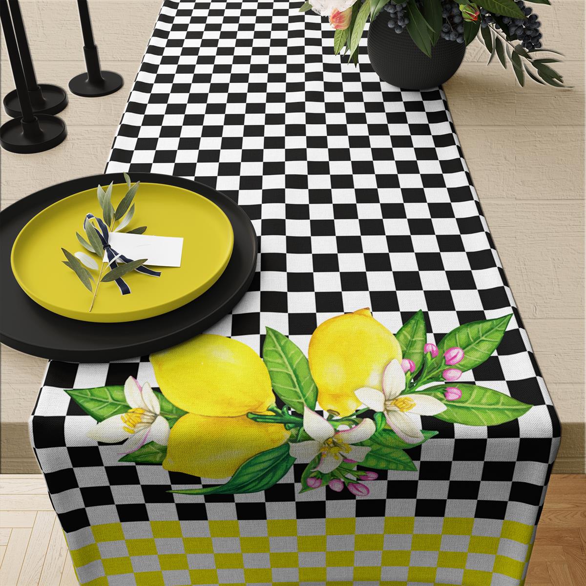 Evdek Kareli Limon Desenli 50x140 Cm Runner