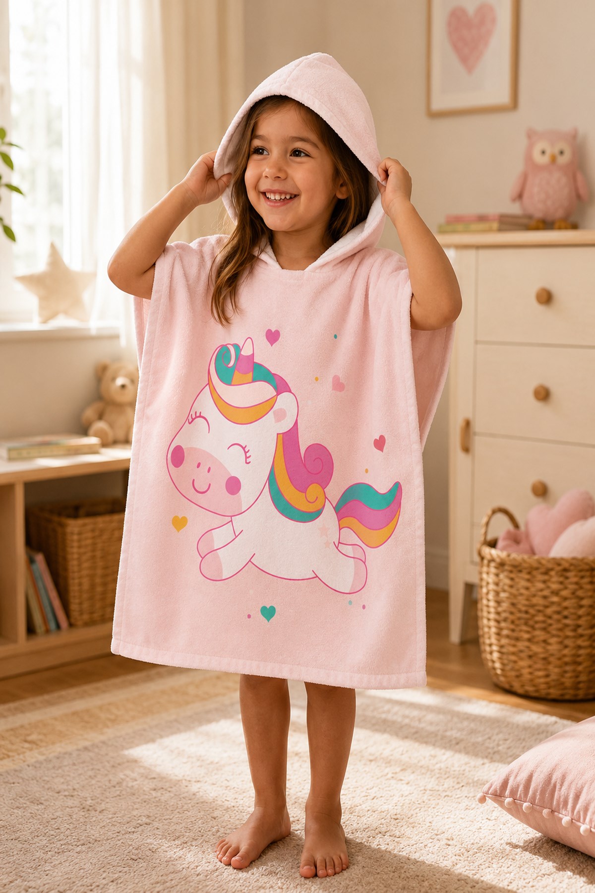 Evdek Rainbow Unicorn Çocuk Panço Plaj Havlusu